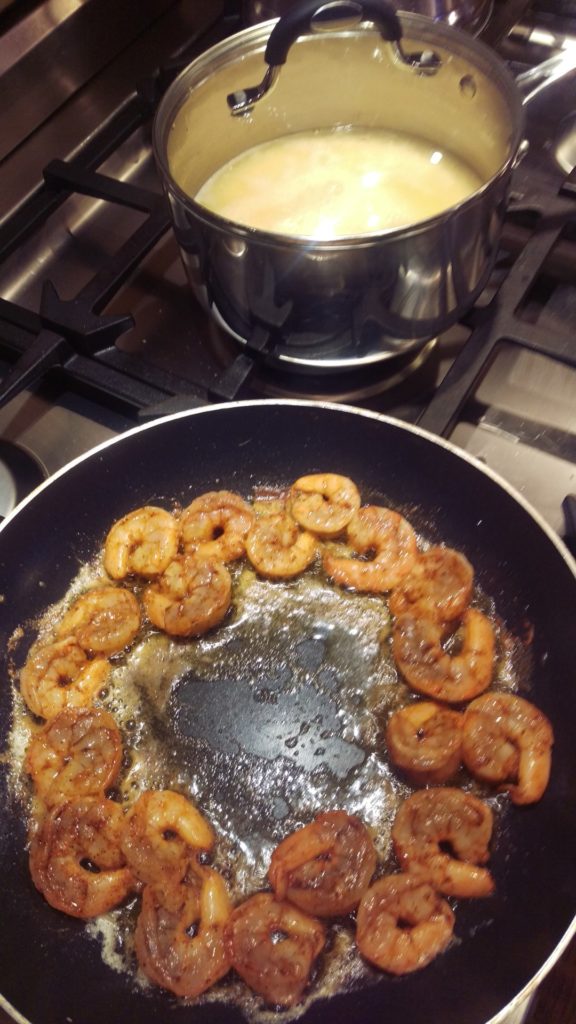 Shrimp and grits on the stove